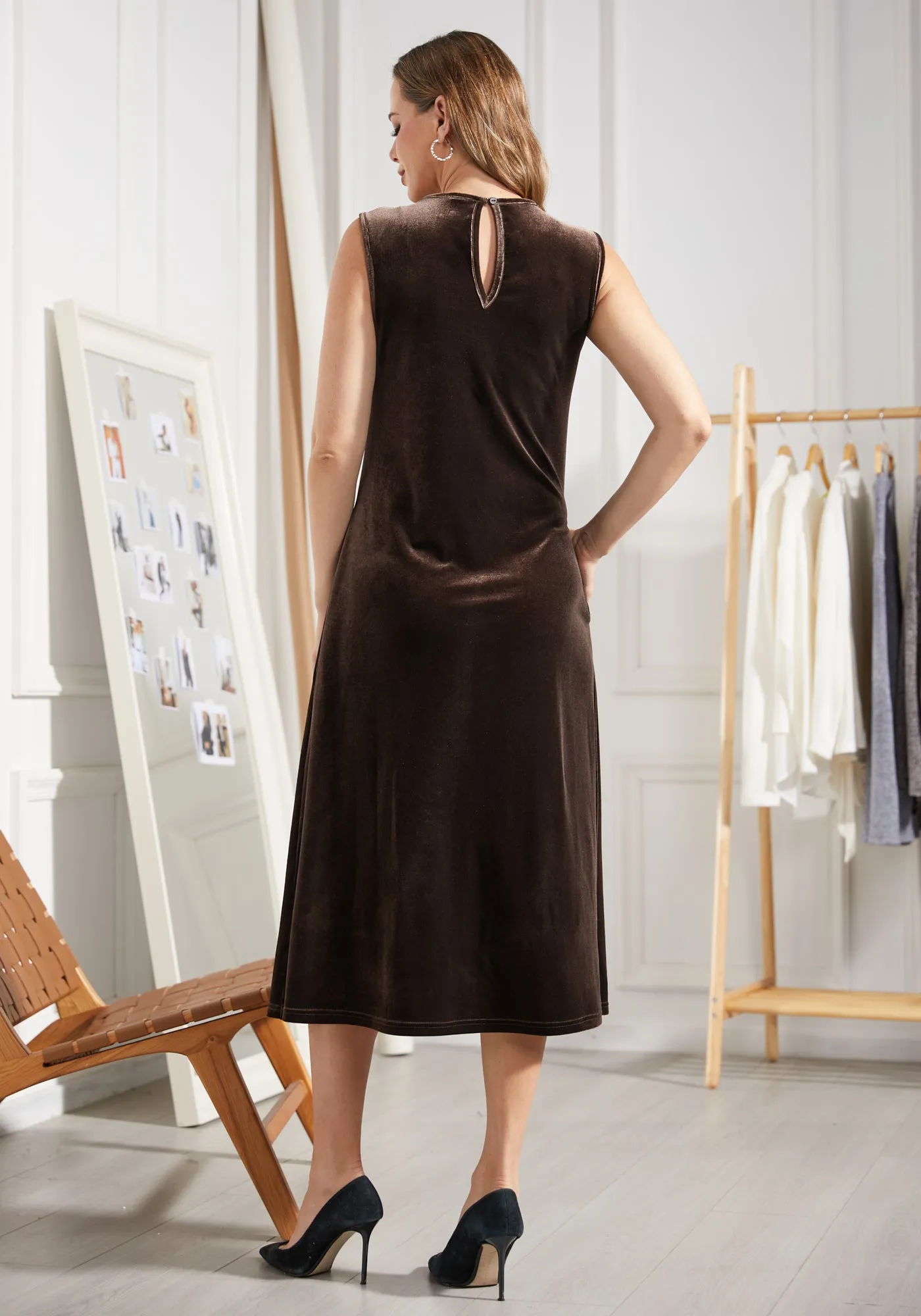 LuxeVelvet A-Line Midi Dress (Mushroom) sold by Betabrand product image thumbnail 3