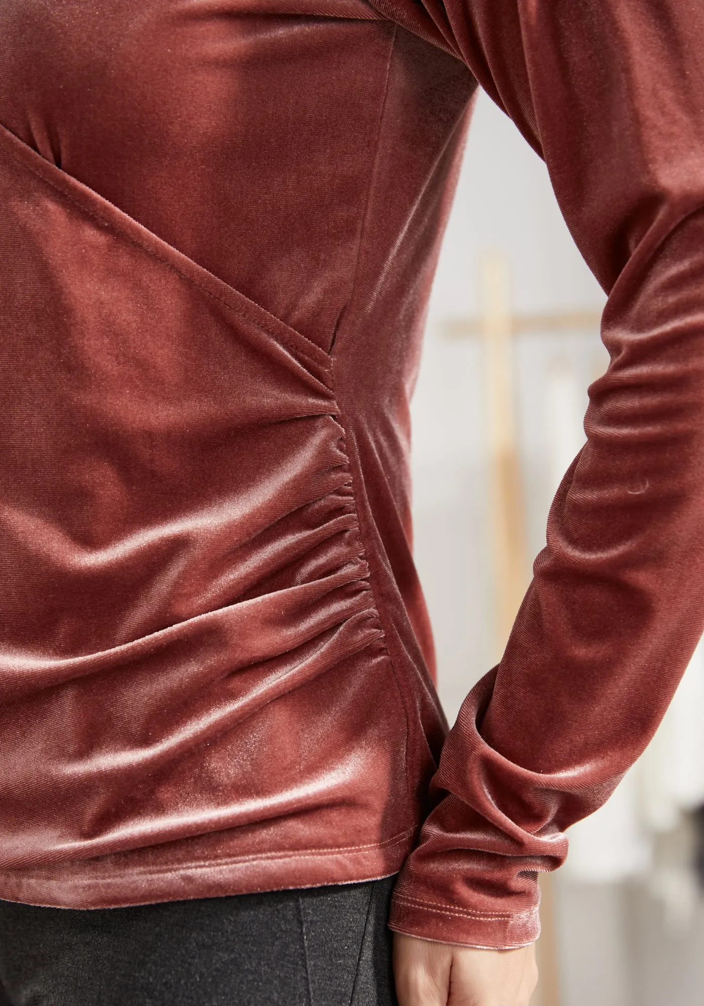 LuxeVelvet Faux Wrap Top (Dusty Rose) sold by Betabrand product image thumbnail 4