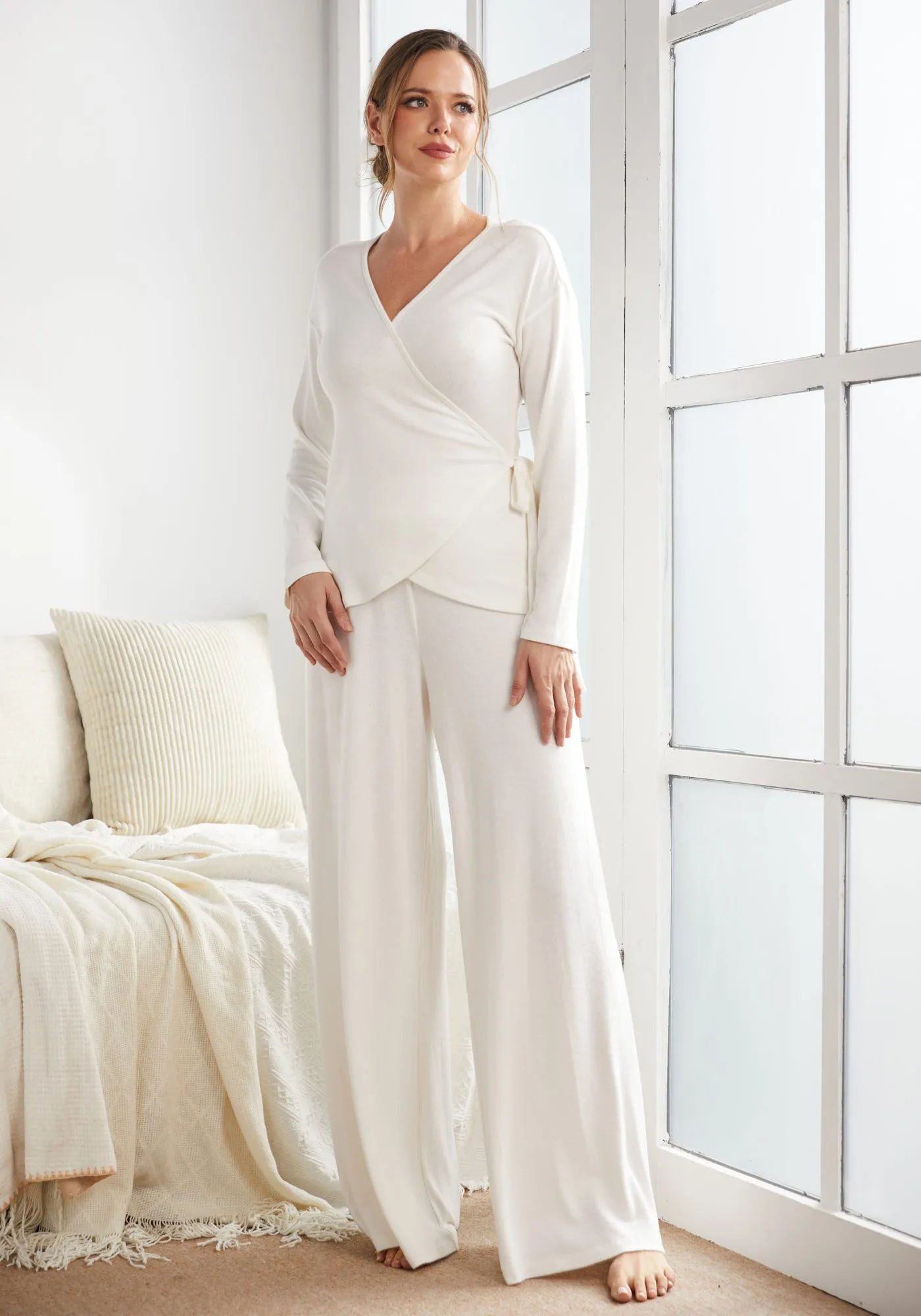 UltraEase Wide Leg Lounge Pant (Ivory) sold by Betabrand