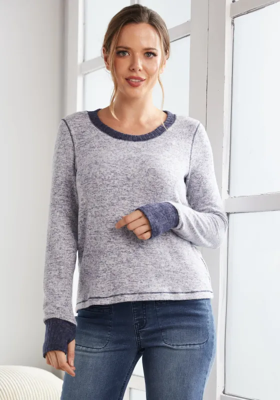 UltraEase Scoop Long Sleeve (Heather Navy) sold by Betabrand