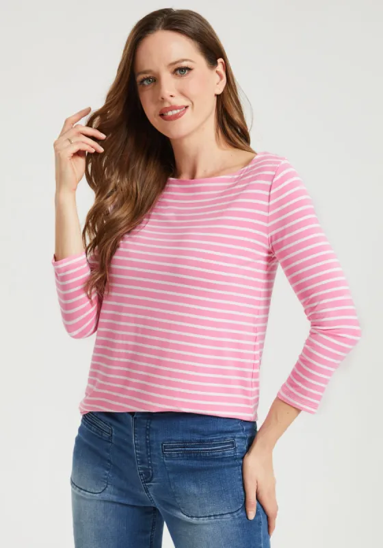 3/4 Sleeve Boatneck (Pink Stripe) sold by Betabrand