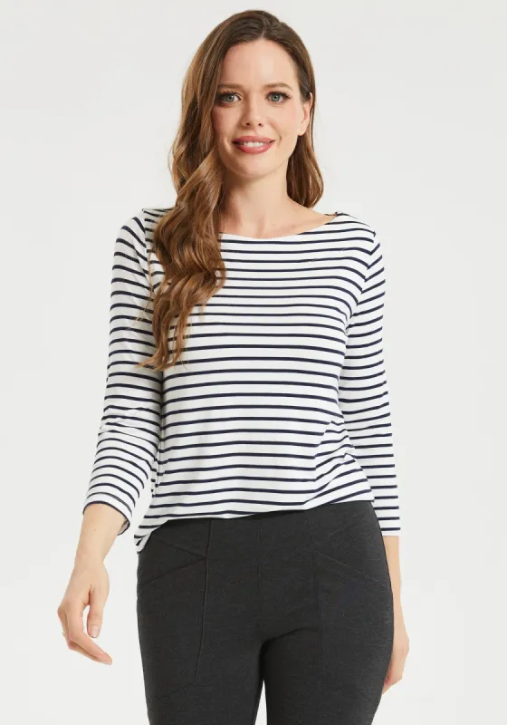 3/4 Sleeve Boatneck (Navy Stripe) sold by Betabrand
