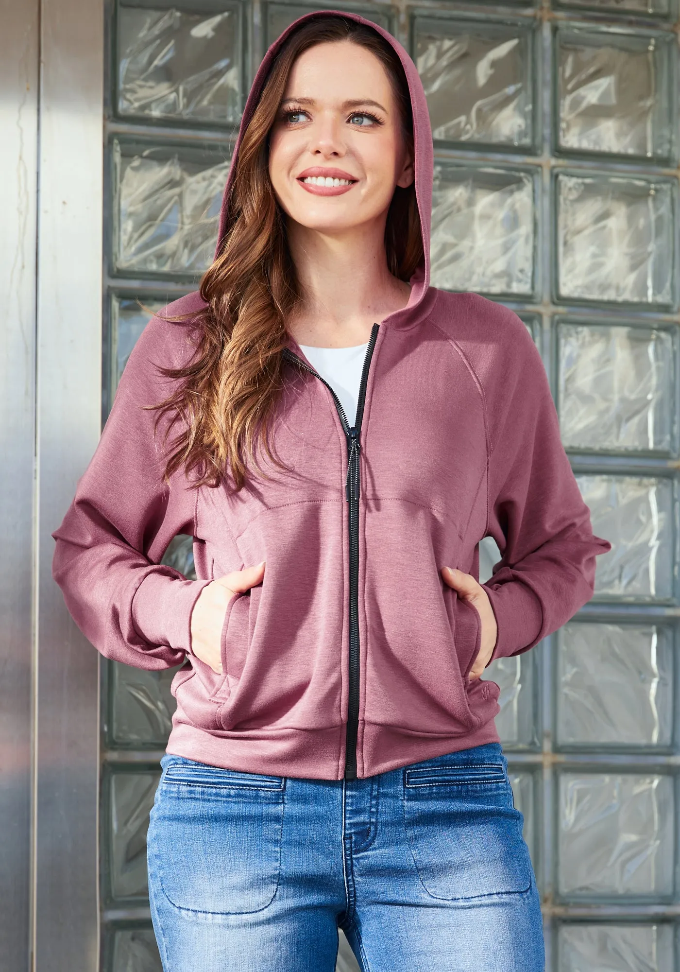 AirFlex Zip Hoodie (Rose) sold by Betabrand