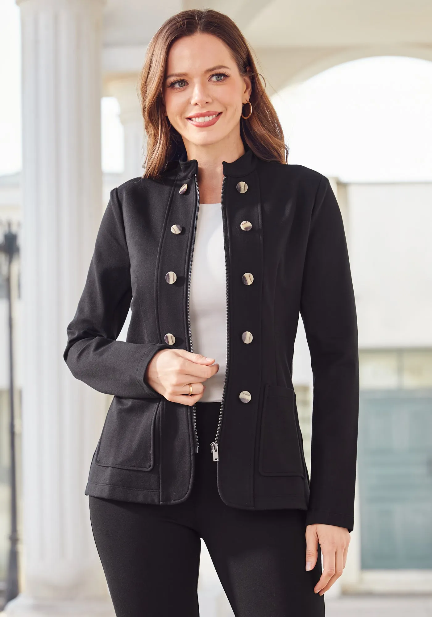 Military Zip Jacket (Black) - Final Sale sold by Betabrand