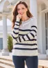 Boatneck Pullover Sweater (Navy Stripe) sold by Betabrand