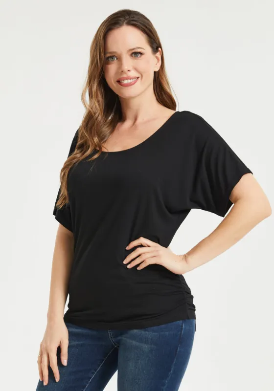Ruched Dolman Tee (Black) sold by Betabrand