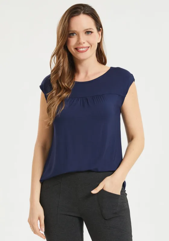 Cap Sleeve Yoke Tee (Navy) sold by Betabrand