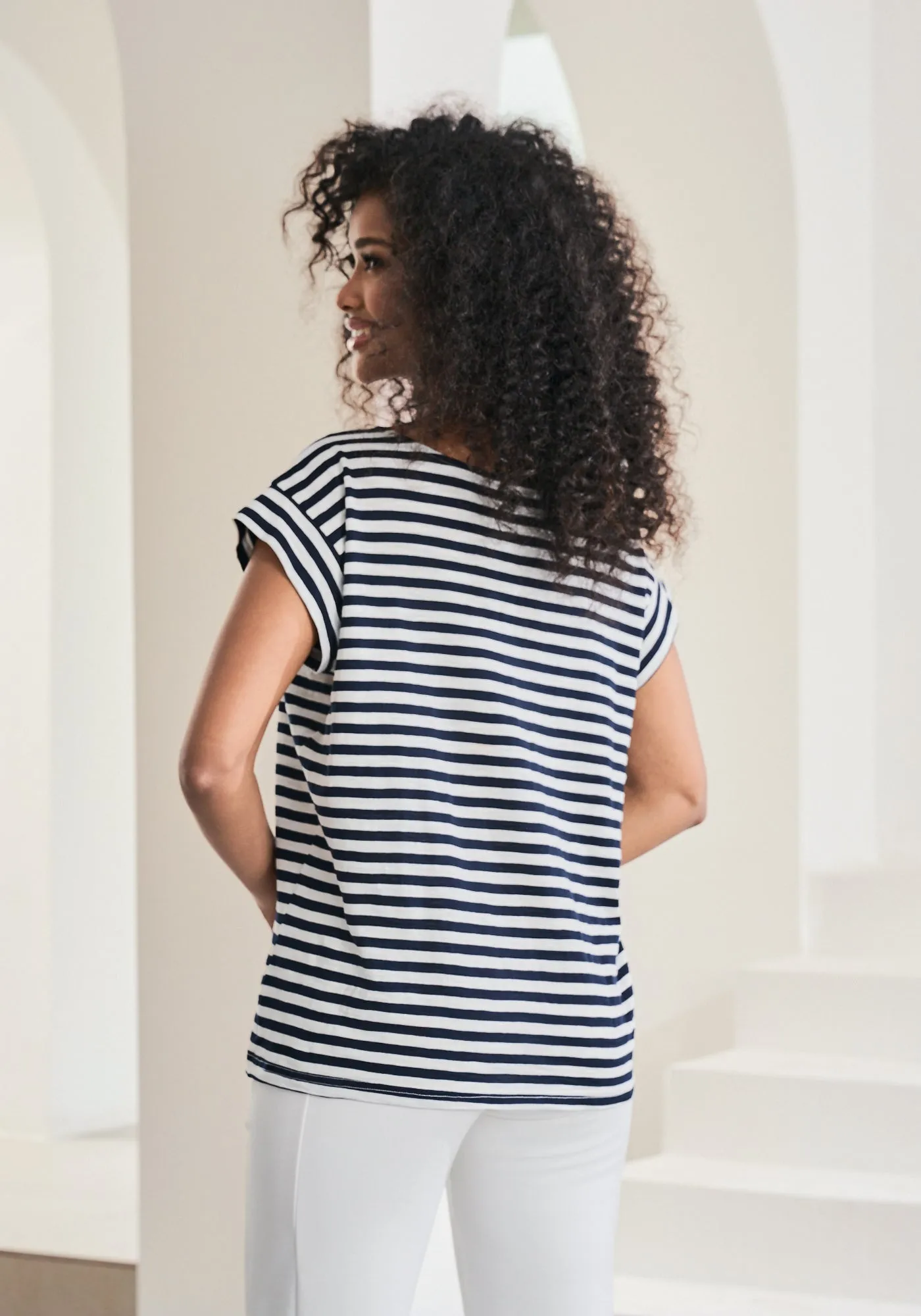 Cuffed Muscle Tee (Navy Stripe) sold by Betabrand product image thumbnail 3