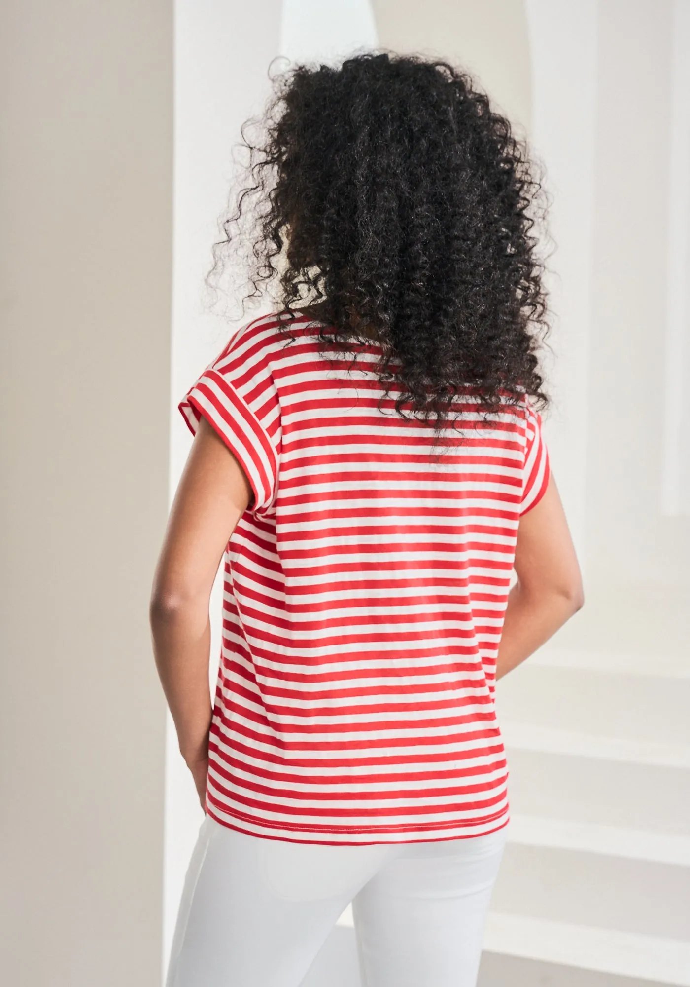 Cuffed Muscle Tee (Crimson Stripe) - Final Sale sold by Betabrand product image thumbnail 3