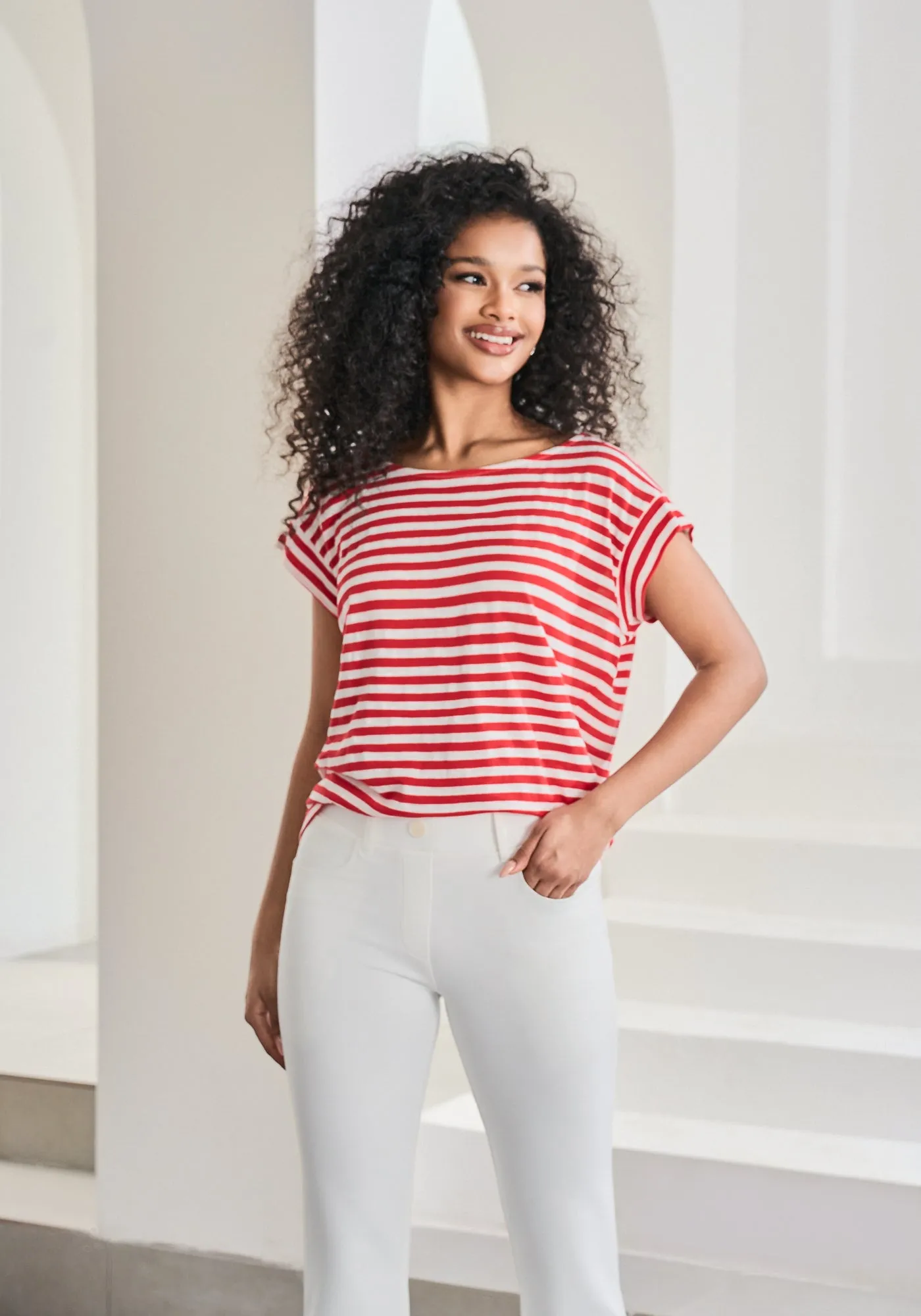 Cuffed Muscle Tee (Crimson Stripe) - Final Sale sold by Betabrand
