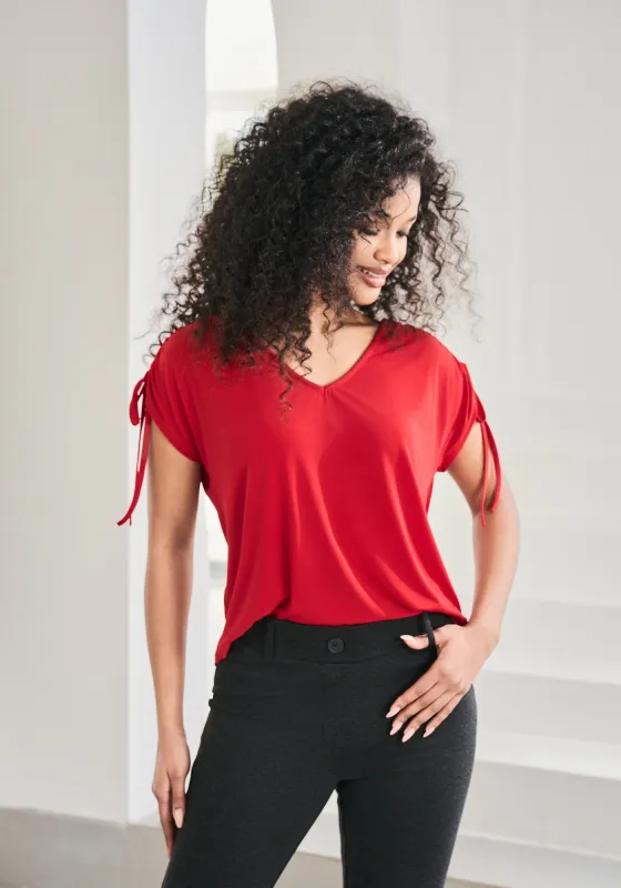 Ruched Shoulder Tee (Crimson) sold by Betabrand