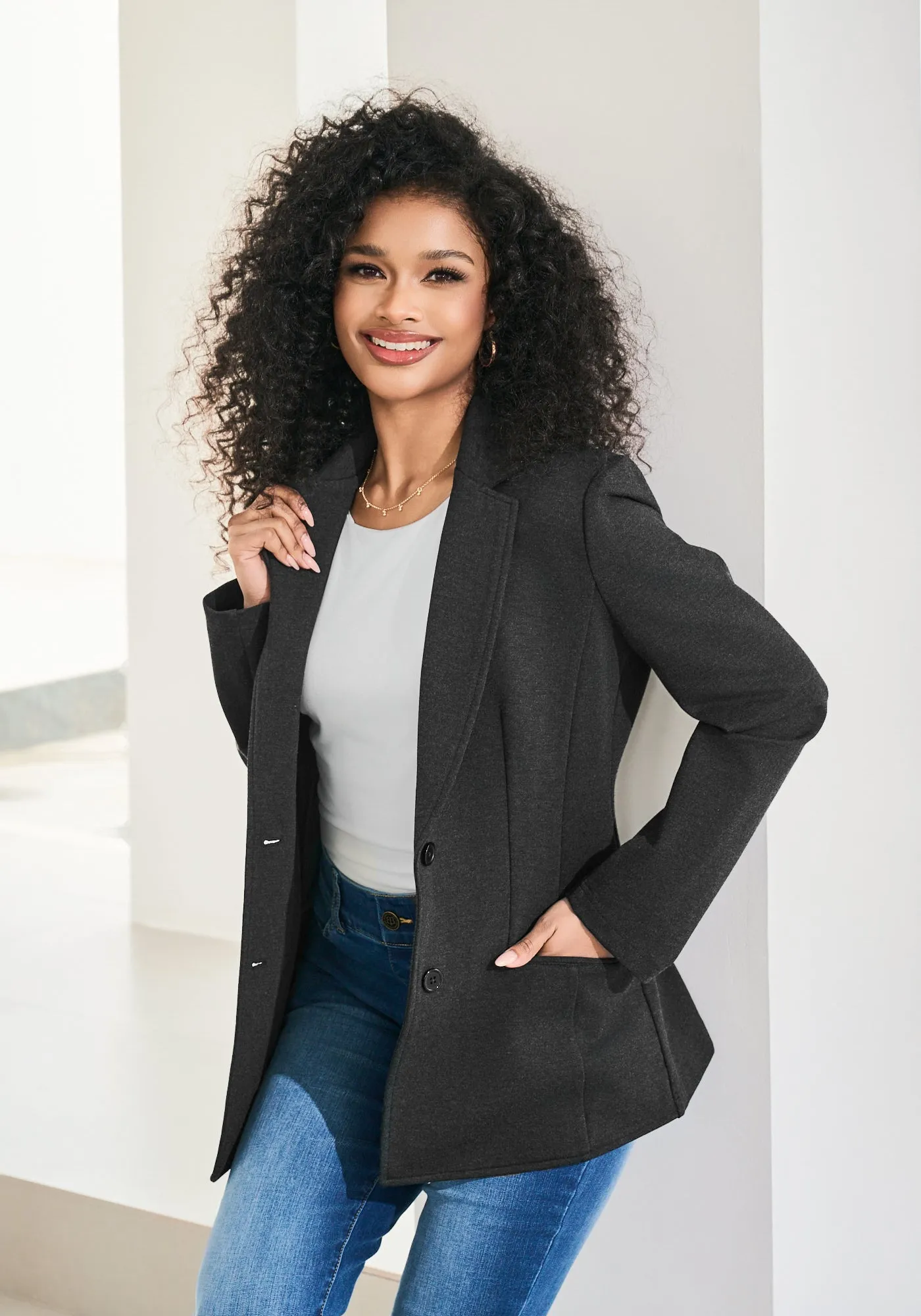 Classic Blazer | Stretch Ponte (Charcoal) sold by Betabrand