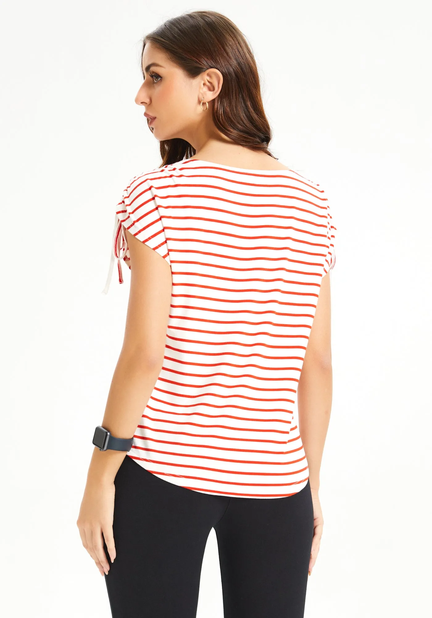 Ruched Shoulder Tee (Red Stripe) - Final Sale sold by Betabrand product image thumbnail 4