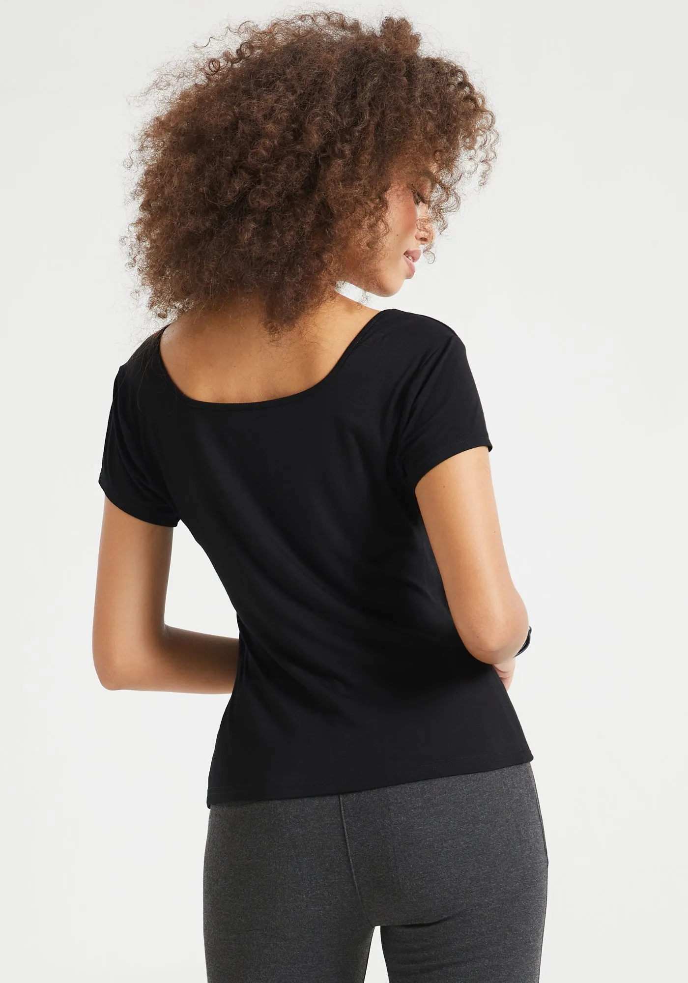Square Neck Short Sleeve Tee (Black) - Final Sale sold by Betabrand product image thumbnail 3