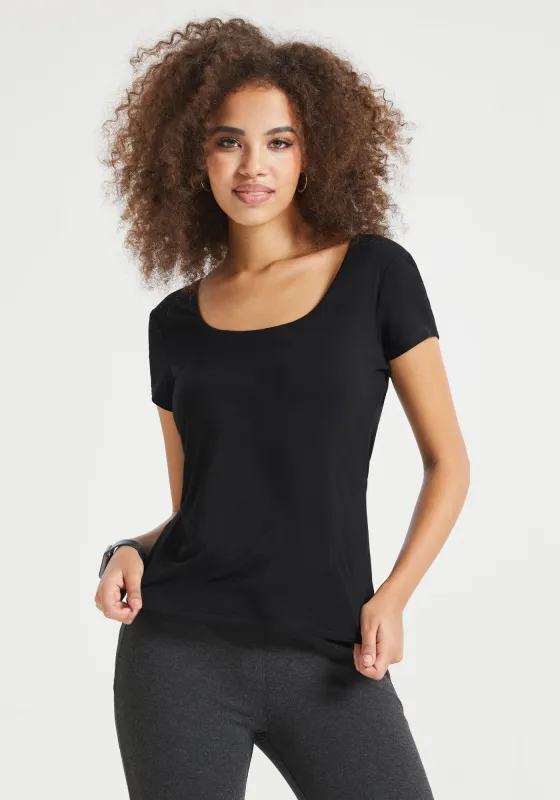 Square Neck Short Sleeve Tee (Black) sold by Betabrand