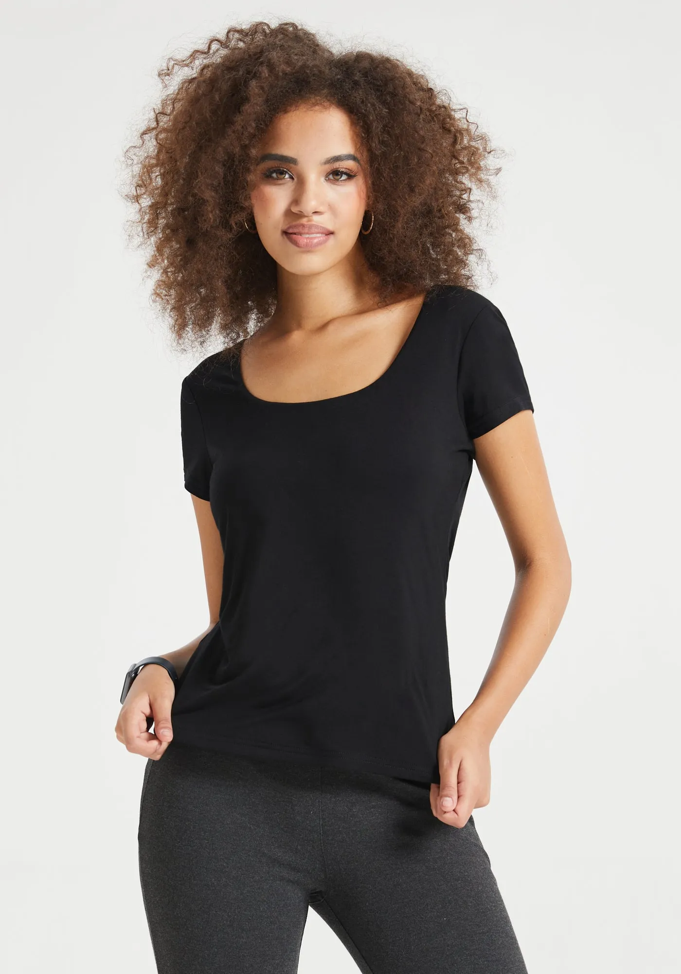 Square Neck Short Sleeve Tee (Black) - Final Sale sold by Betabrand