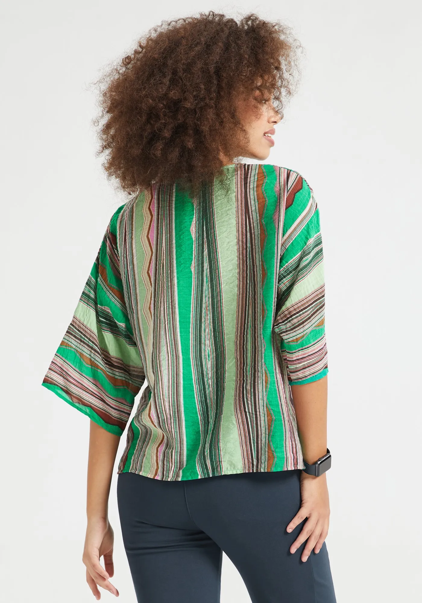 Kimono Sleeve V-Neck Top (Green Stripe Print) - Final Sale sold by Betabrand product image thumbnail 2