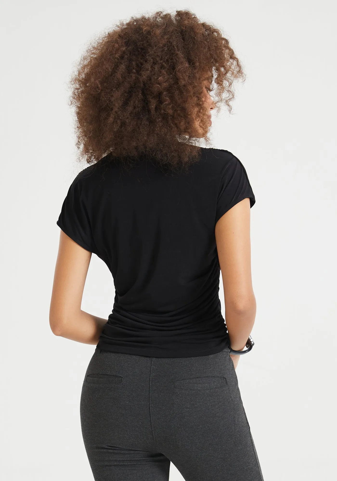 Cap Sleeve Cowl Neck Top (Black) sold by Betabrand product image thumbnail 3