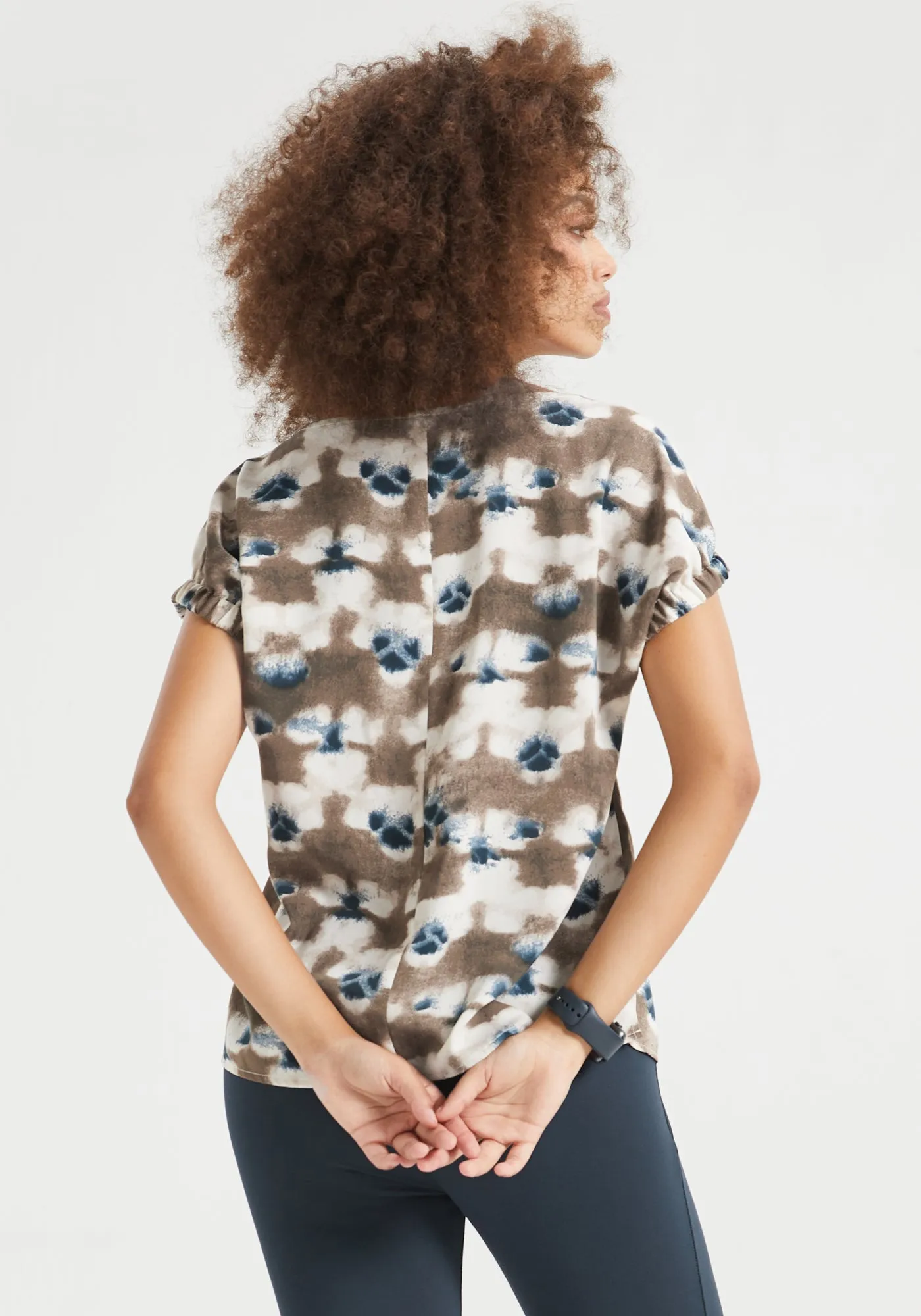 Short Sleeve Boatneck Top (Brown Navy Print) - Final Sale sold by Betabrand product image thumbnail 4