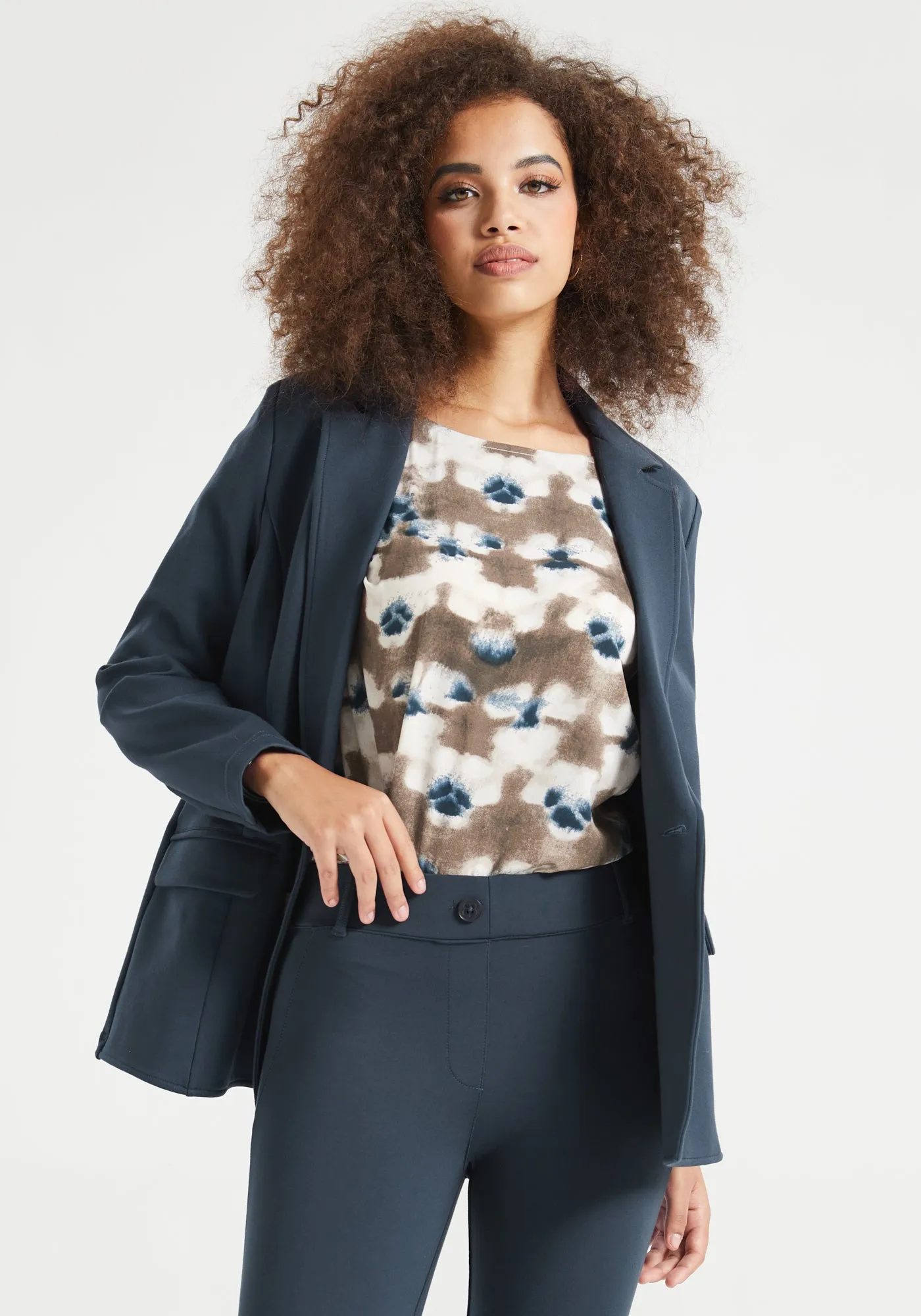 Short Sleeve Boatneck Top (Brown Navy Print) - Final Sale sold by Betabrand product image thumbnail 5