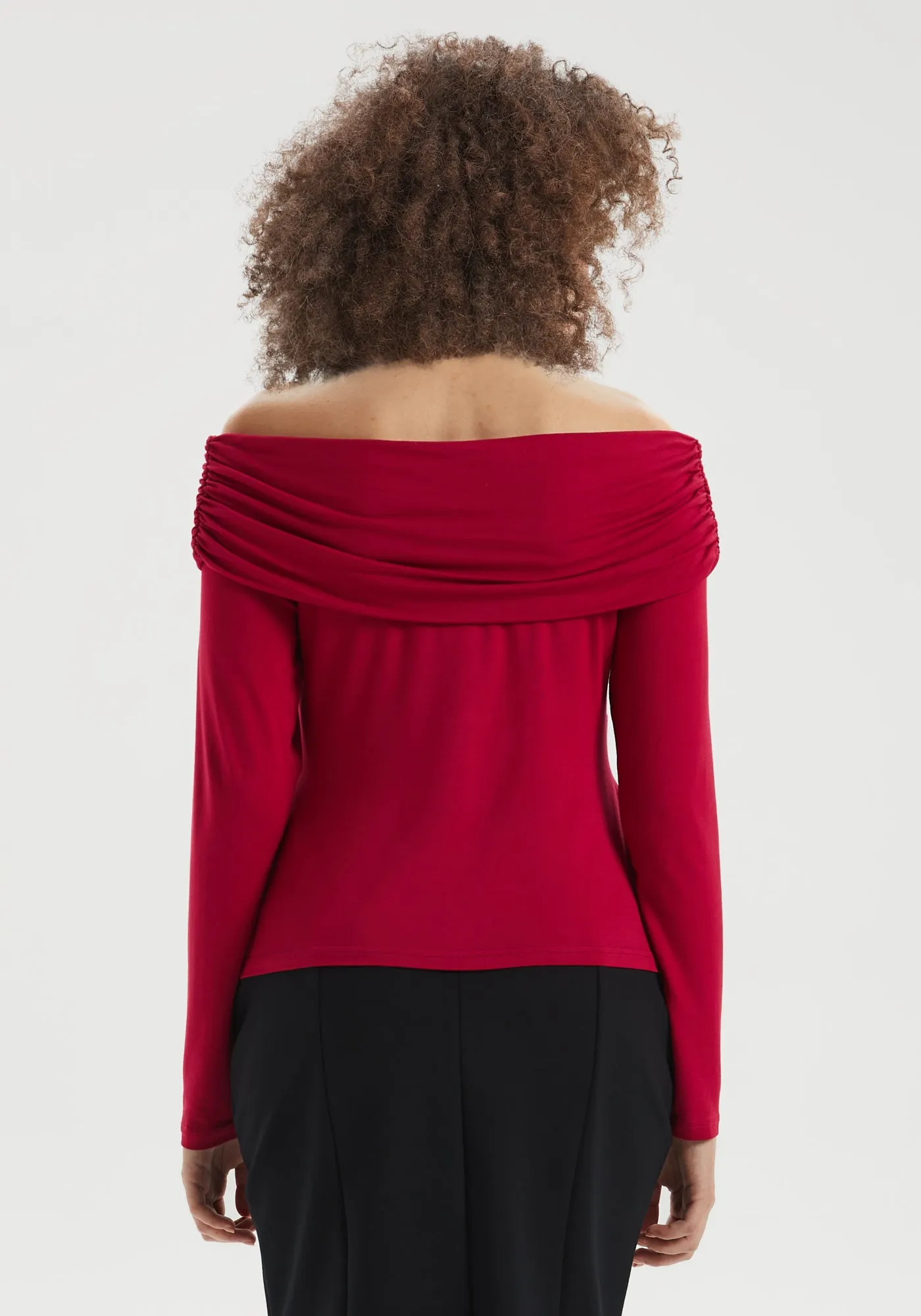 Off-the-Shoulder Draped Long-Sleeve Top (Burgundy) - Final Sale sold by Betabrand product image thumbnail 5
