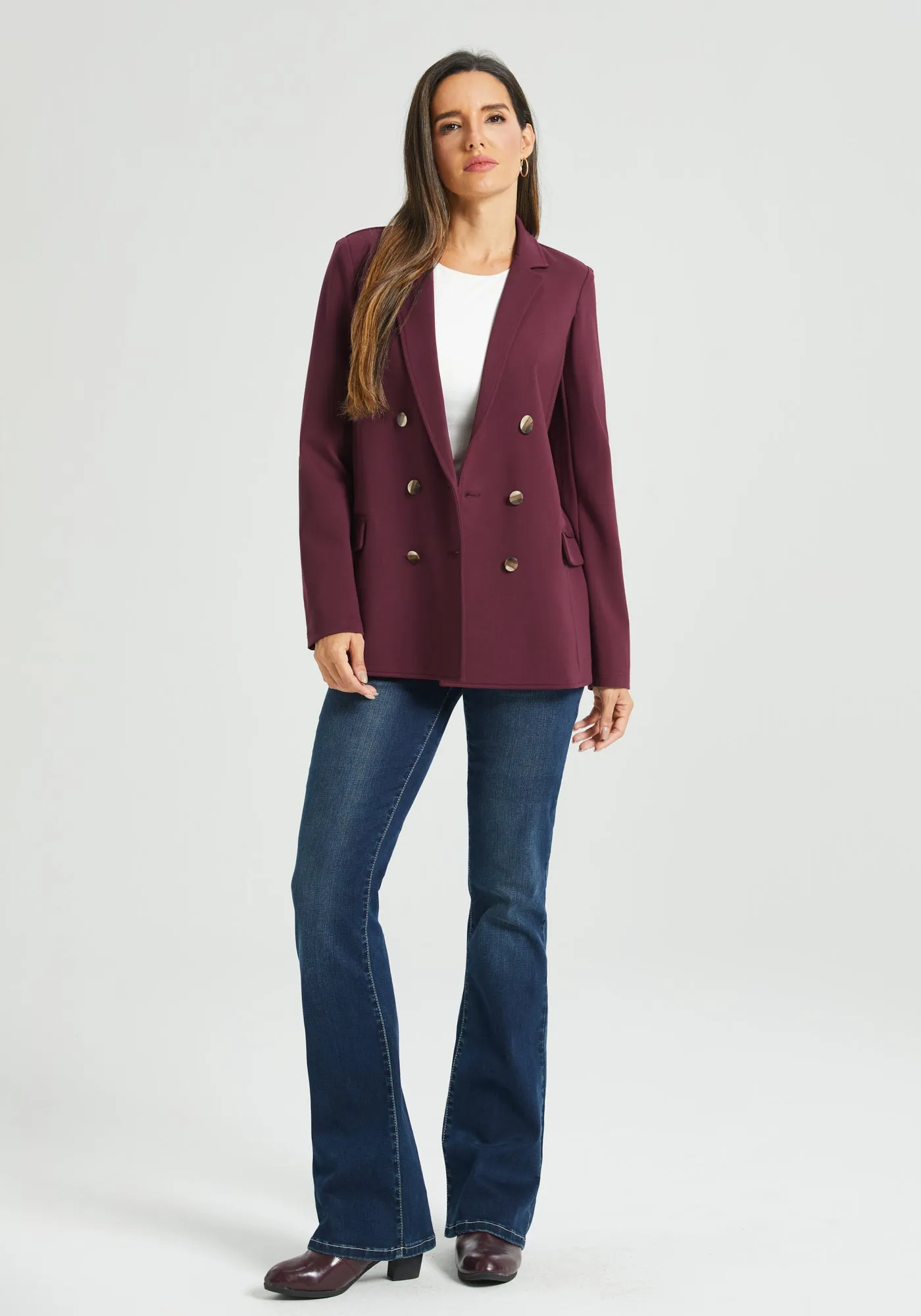 Double Breasted Blazer | Stretch Ponte (Burgundy) sold by Betabrand product image thumbnail 5