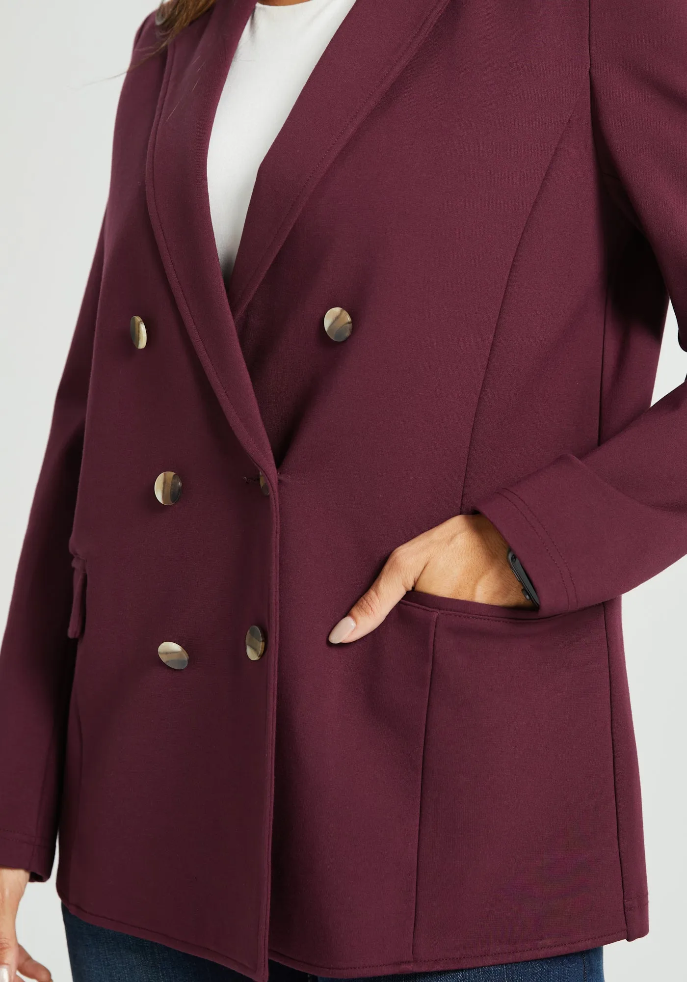 Double Breasted Blazer | Stretch Ponte (Burgundy) sold by Betabrand product image thumbnail 4