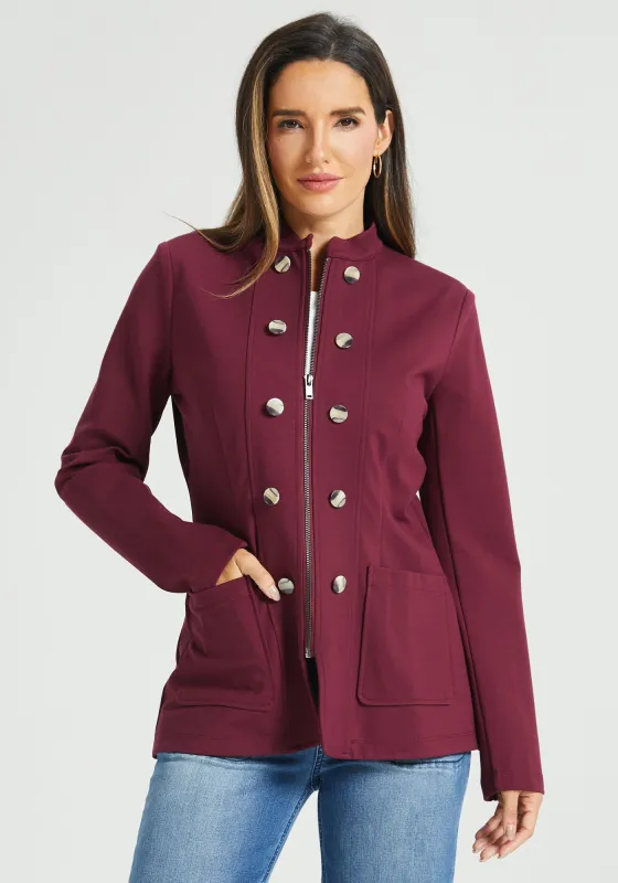 Military Zip Jacket | Stretch Ponte (Burgundy) sold by Betabrand