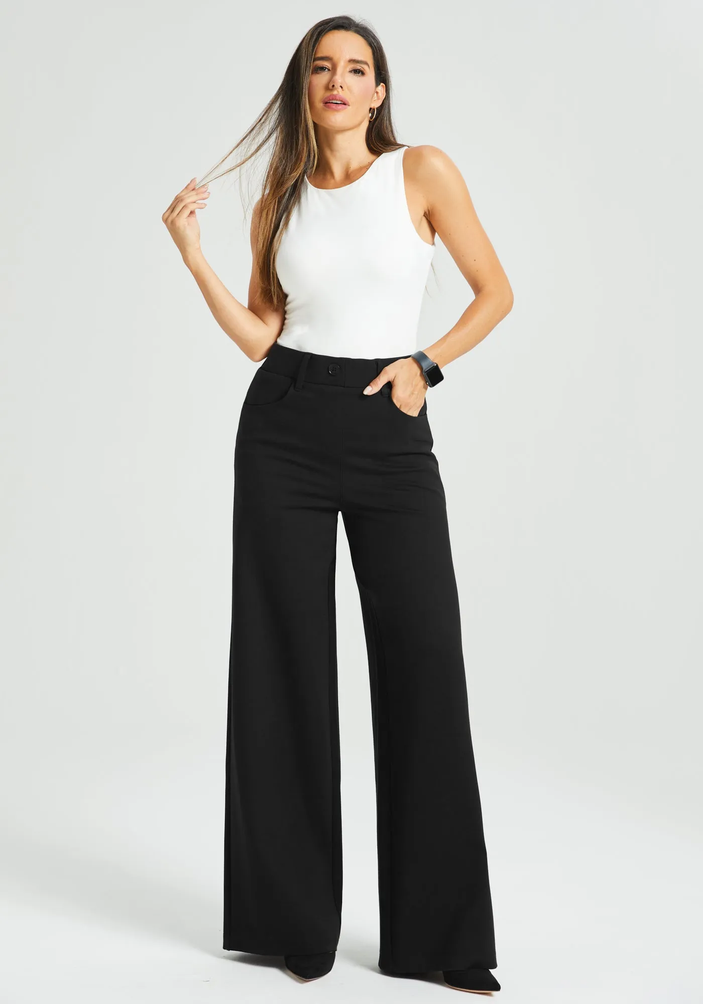 7-Pocket High-Waist DPYP™ Dress Pant Yoga Pant | Wide (Black) sold by Betabrand product image thumbnail 5