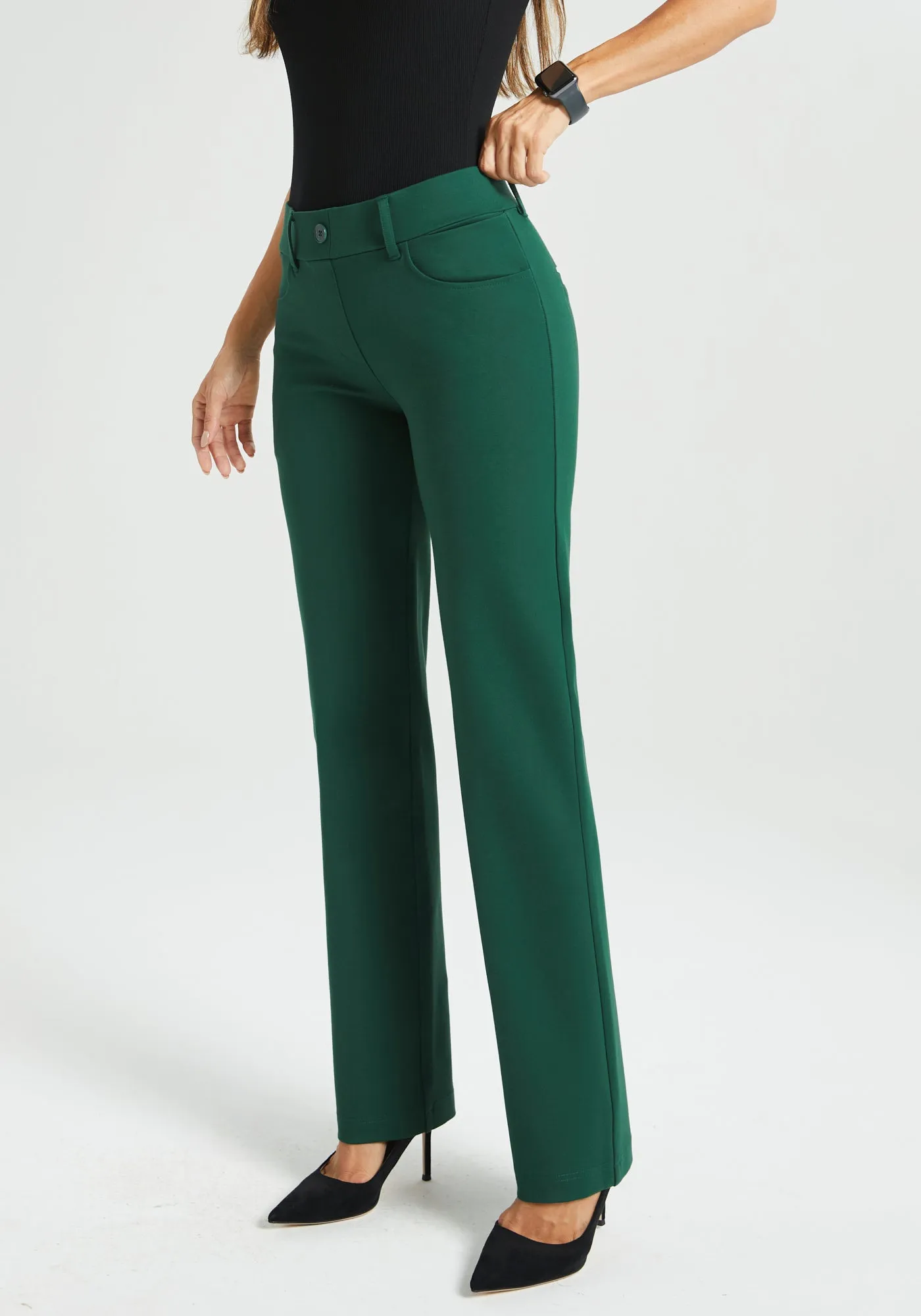 7-Pocket DPYP™ Dress Pant Yoga Pant | Straight (Dark Green) sold by Betabrand