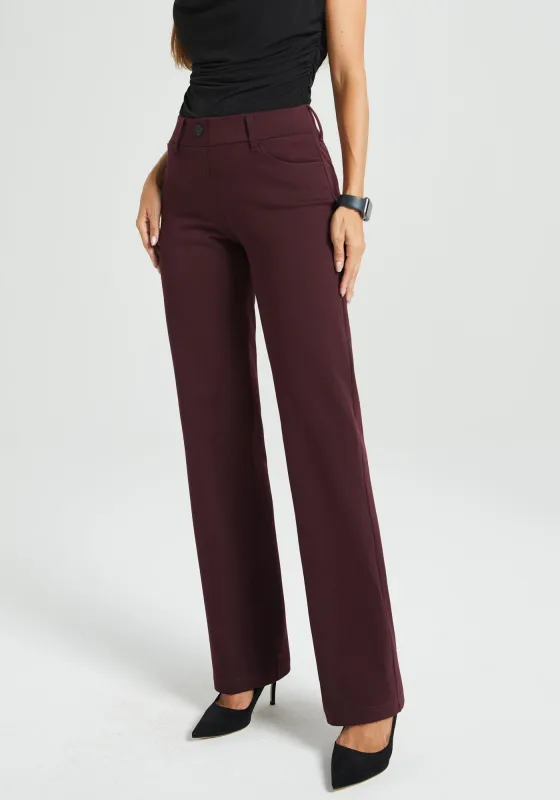 7-Pocket Dress Pant Yoga Pant | Straight (Burgundy Black Dot) sold by Betabrand