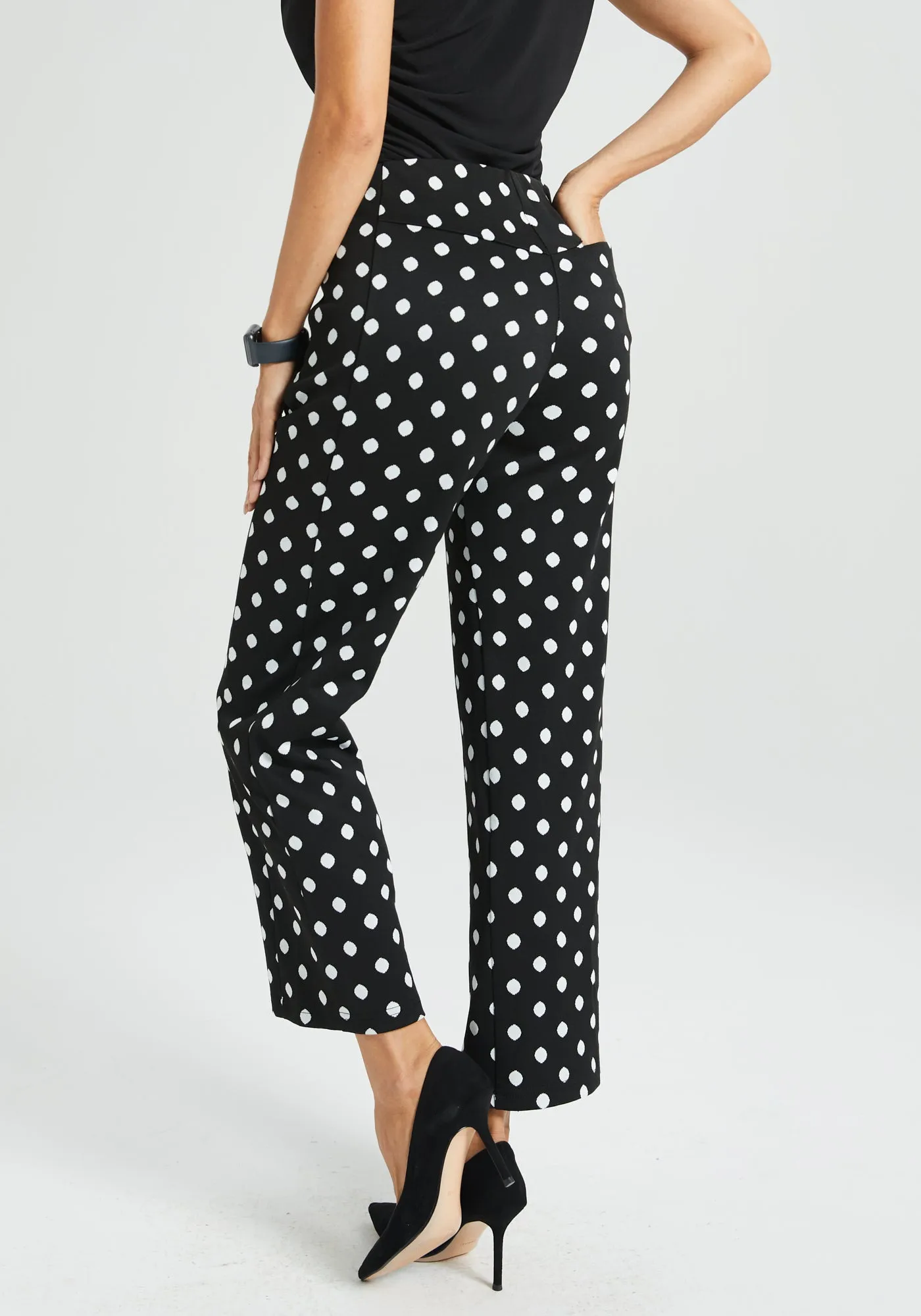 Monroe Crop Trouser | Straight (Black Ivory Dot) sold by Betabrand product image thumbnail 3