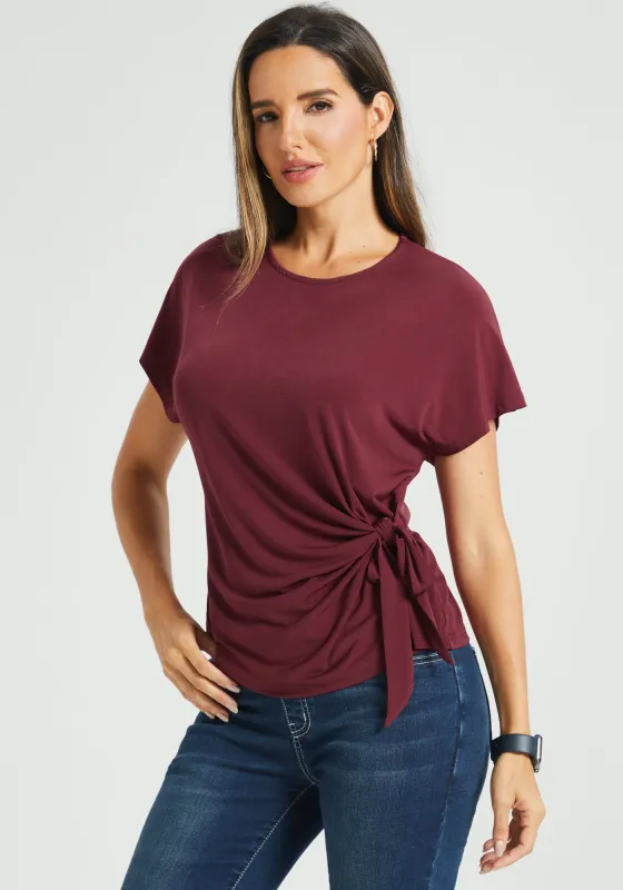 Tie Waist Boatneck Top (Burgundy) made by Betabrand