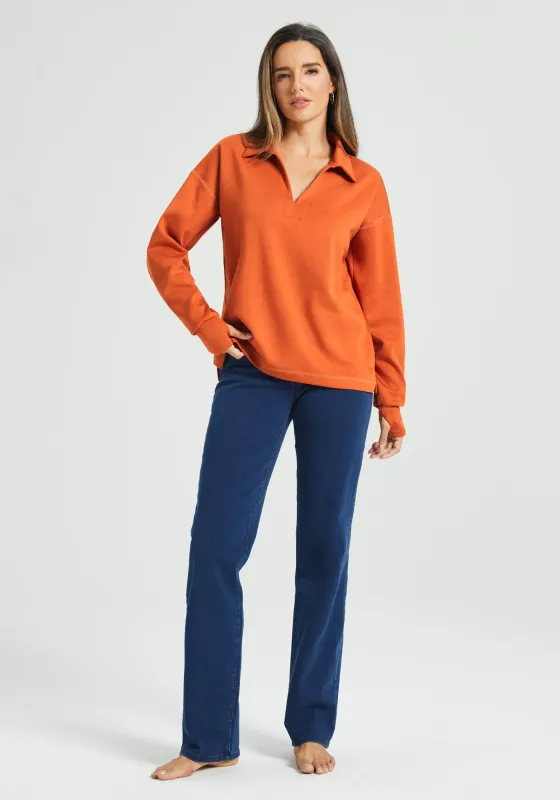 AirFlex Polo Knit Pullover (Rust) sold by Betabrand