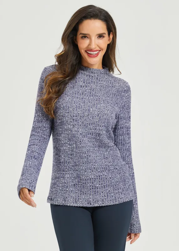 UltraEase Long Sleeve Mockneck (Heather Navy) sold by Betabrand