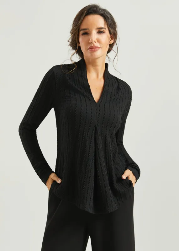 MiniCable Pleated V-Neck Top (Black) sold by Betabrand