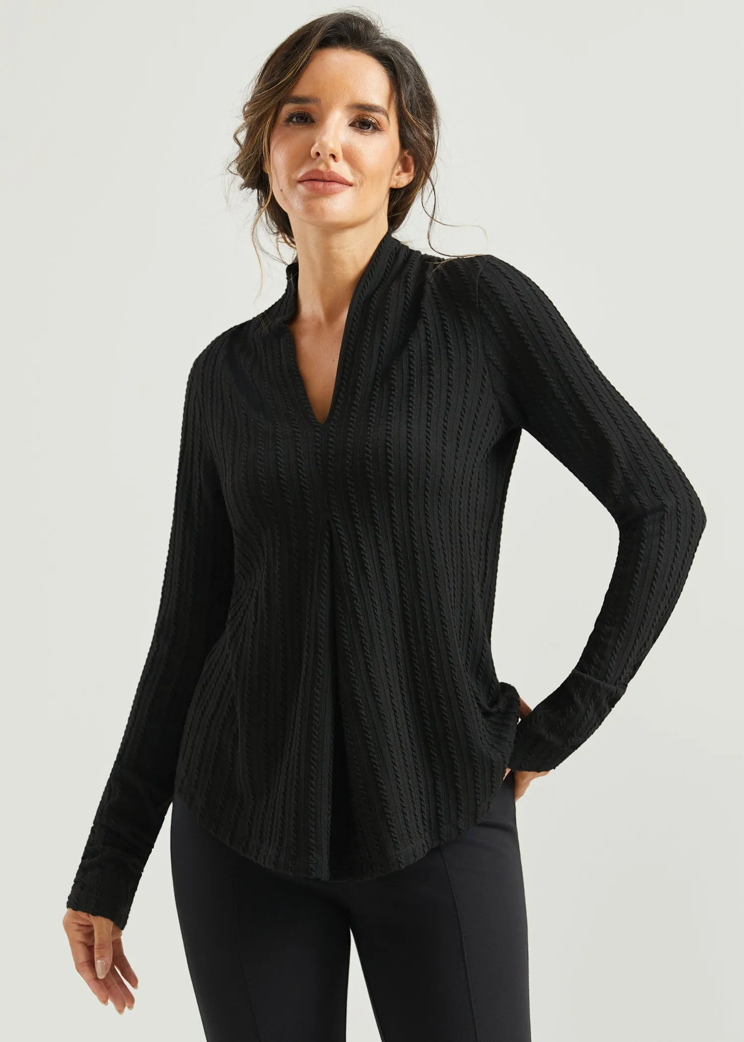 MiniCable Pleated V-Neck Top (Black) sold by Betabrand product image thumbnail 2