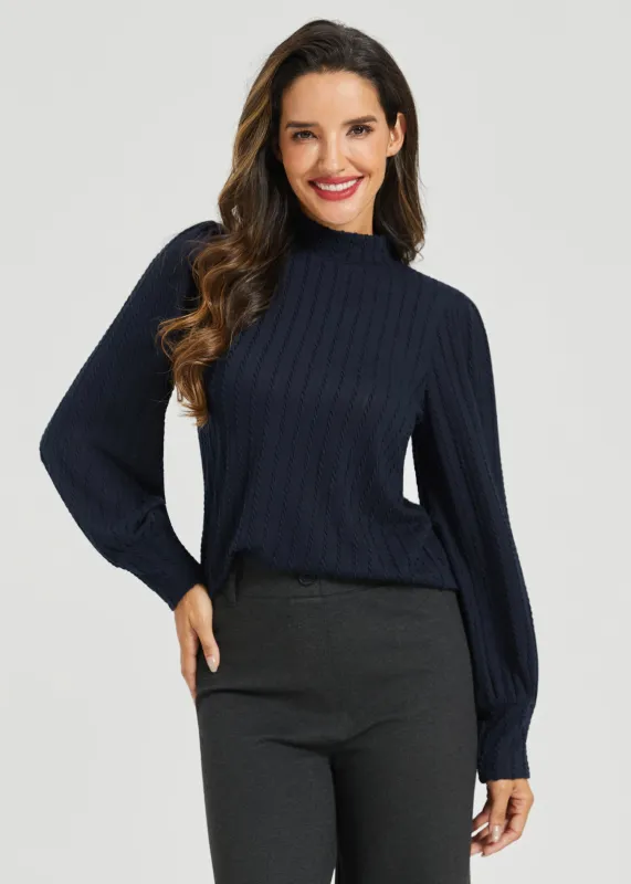MiniCable Puff Sleeve Mockneck (Black) sold by Betabrand
