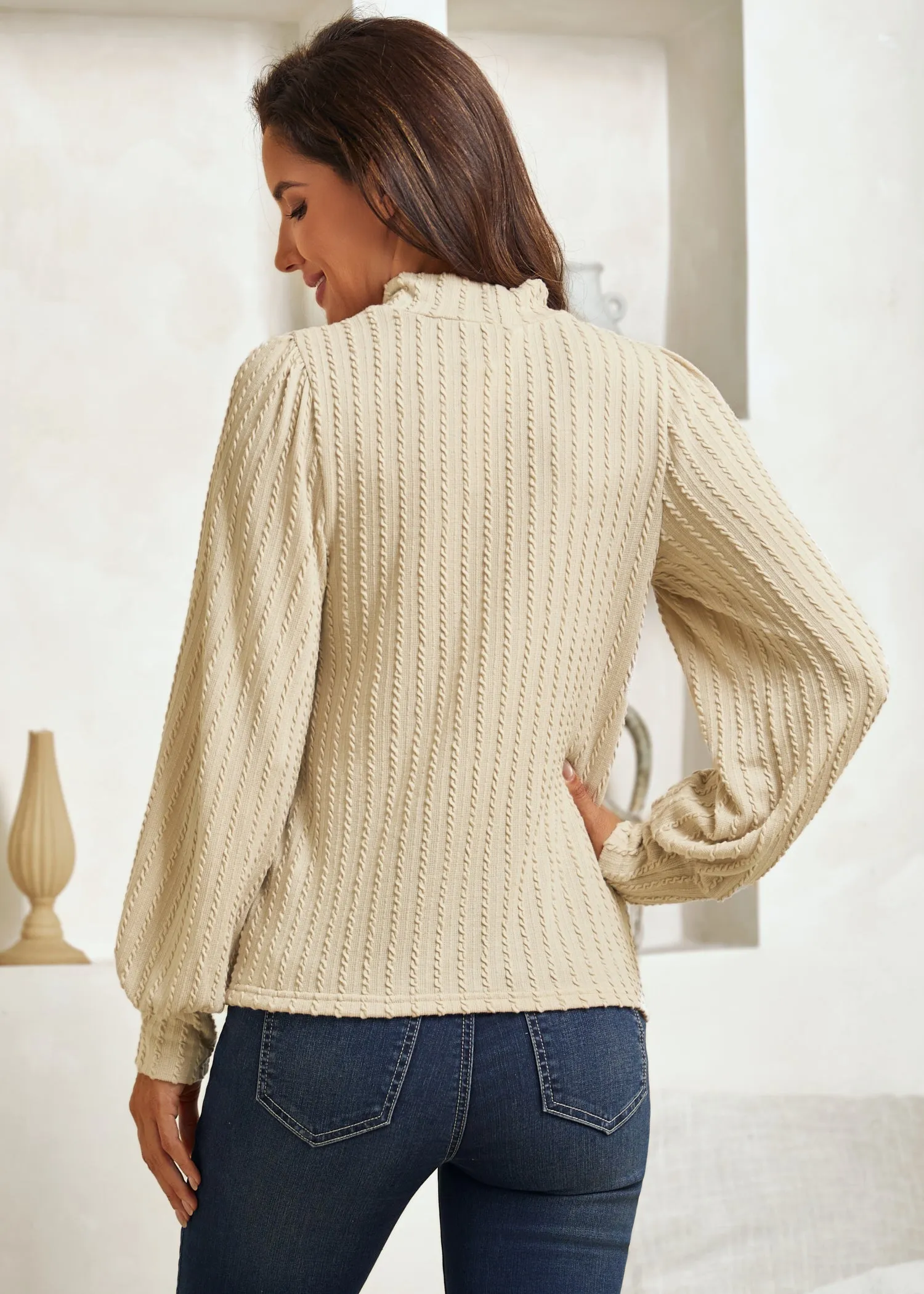 MiniCable Puff Sleeve Mockneck (Oatmeal) sold by Betabrand product image thumbnail 4