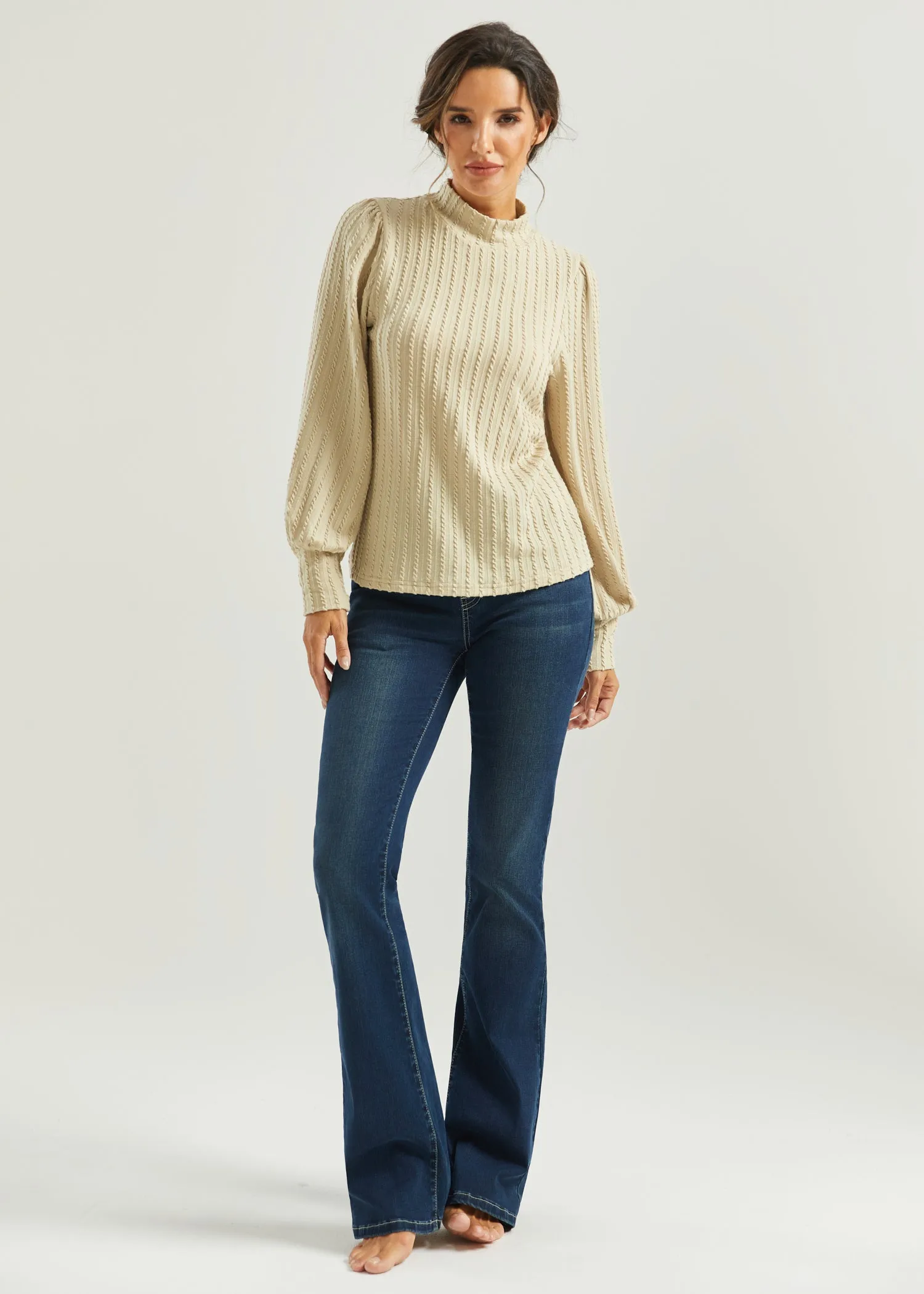 MiniCable Puff Sleeve Mockneck (Oatmeal) sold by Betabrand product image thumbnail 5