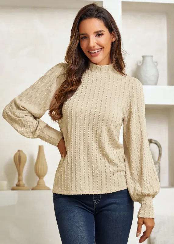 MiniCable Puff Sleeve Mockneck (Oatmeal) sold by Betabrand