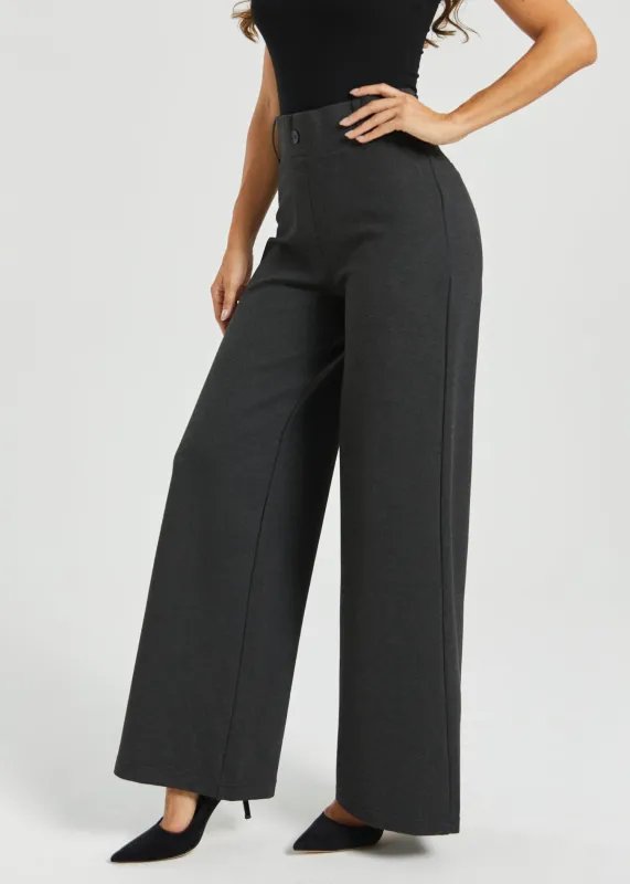 Classic High-Waist DPYP™ Dress Pant Yoga Pants | Wide (Charcoal) sold by Betabrand