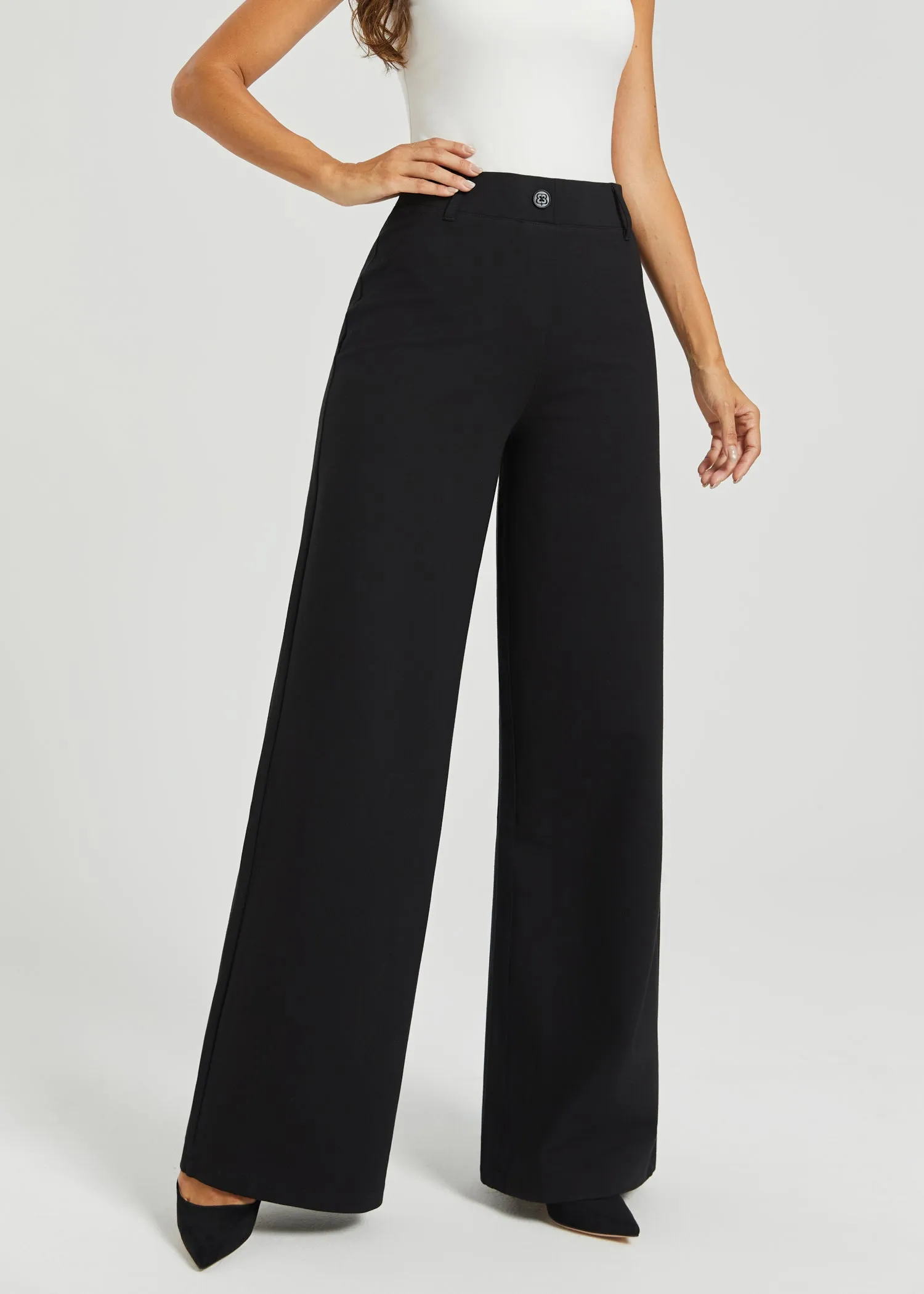 Two-Pocket DPYP™ Dress Pant Yoga Pant | Wide (Black) sold by Betabrand product image thumbnail 2