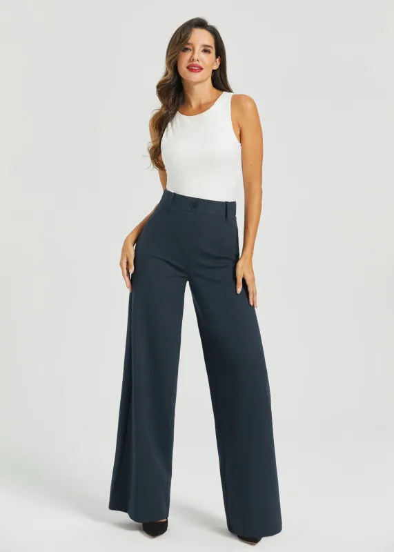 Two-Pocket Dress Pant Yoga Pant | Wide (Navy) sold by Betabrand