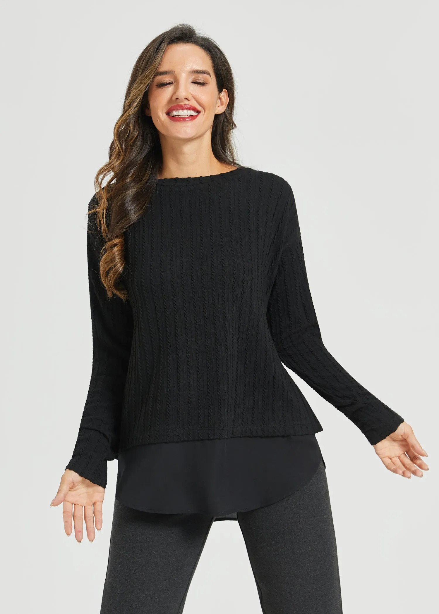 MiniCable Layered Boatneck (Black) sold by Betabrand