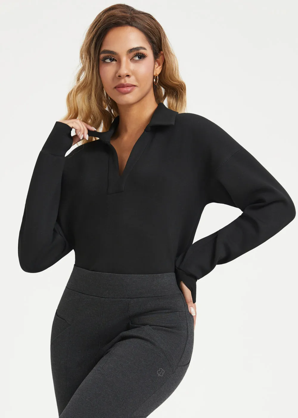 AirFlex Polo Knit Pullover (Black) sold by Betabrand product image thumbnail 5