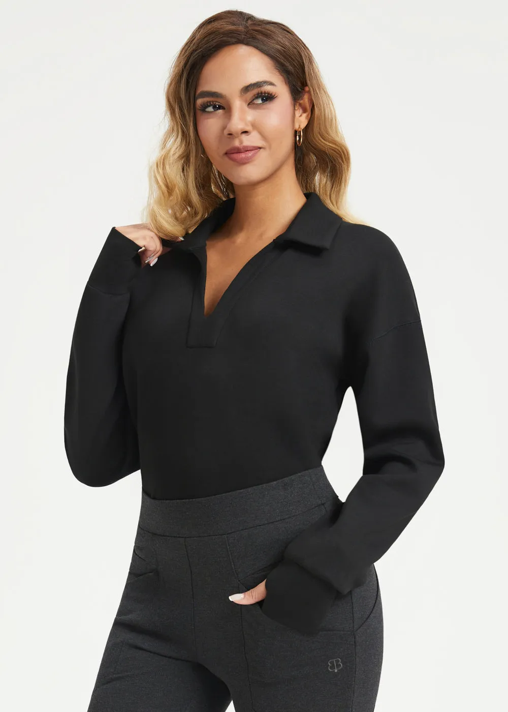 AirFlex Polo Knit Pullover (Black) sold by Betabrand product image thumbnail 4