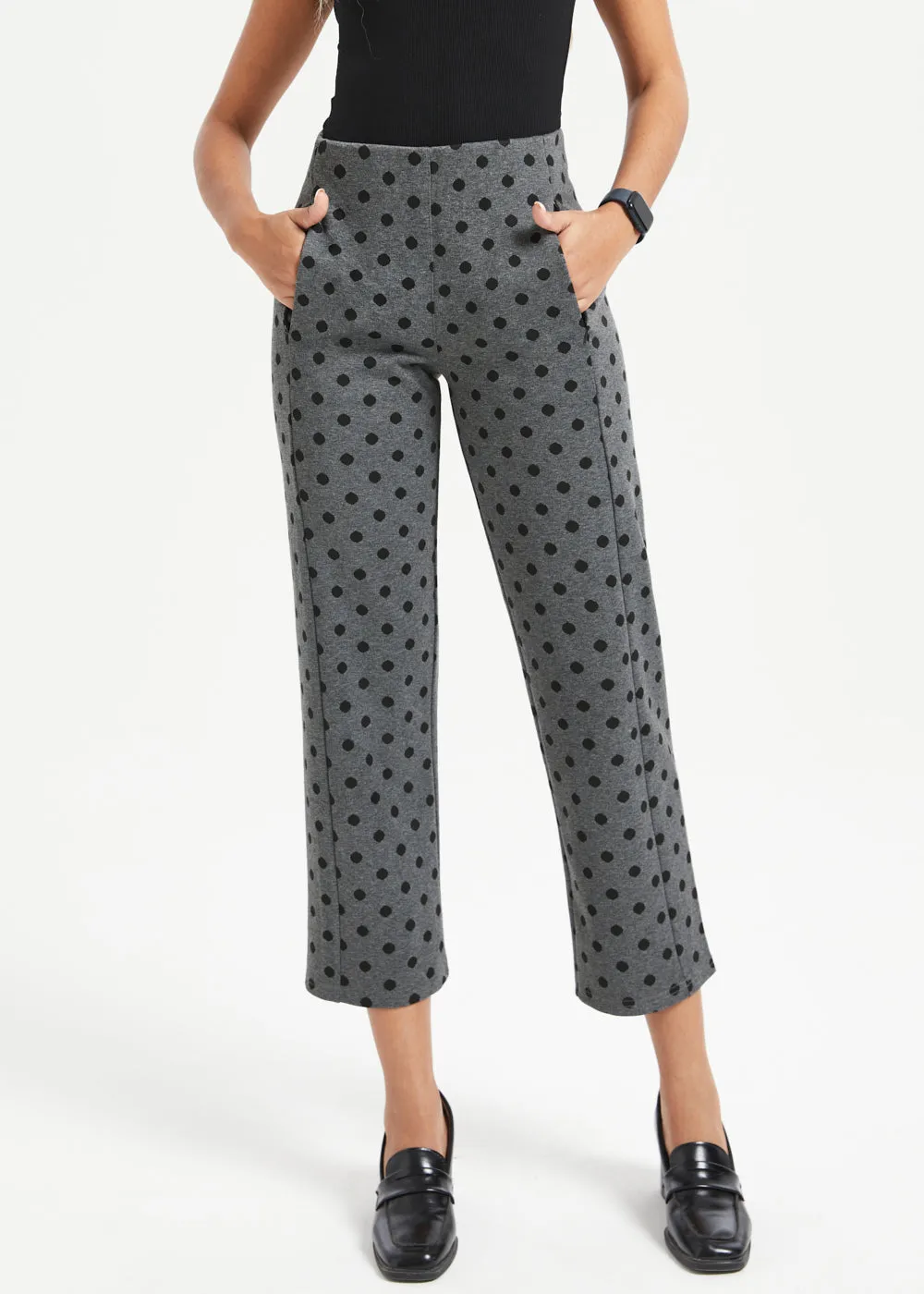 Monroe Crop Trouser | Straight (Charcoal Black Dot) - Final Sale sold by Betabrand
