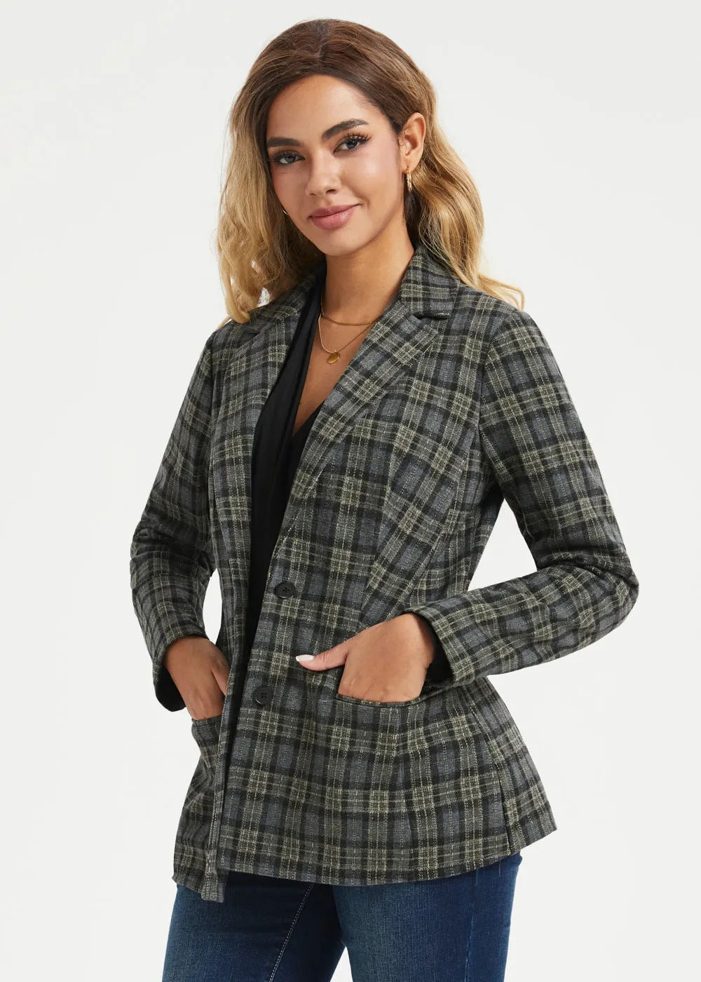 Classic Blazer | Knit Jacquard (Charcoal Plaid) sold by Betabrand product image thumbnail 2