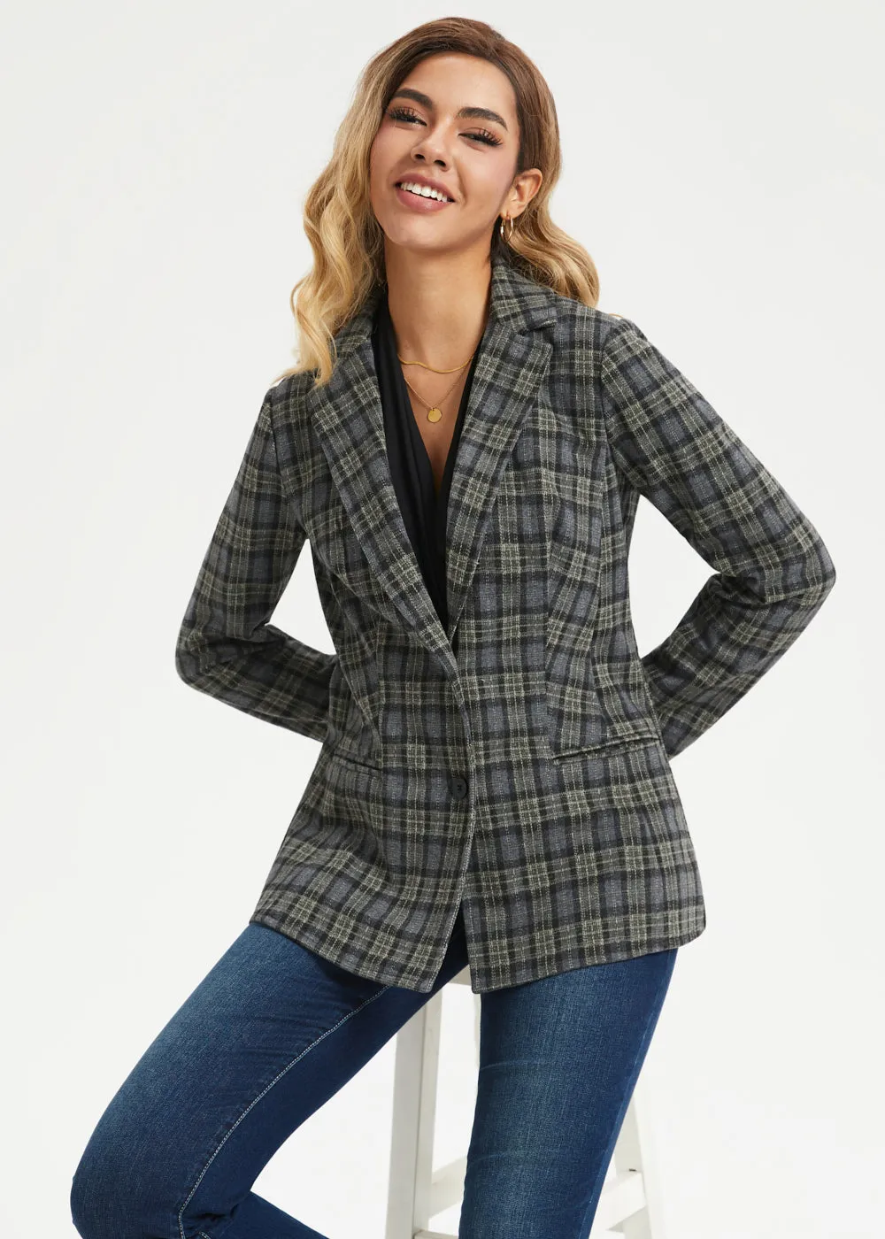 Classic Blazer | Knit Jacquard (Charcoal Plaid) sold by Betabrand product image thumbnail 3
